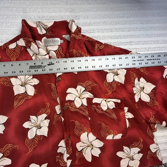 Tehama Clint Mens 100% Silk Red Gold Floral Hawaiian Shirt Size XXL Short Sleeve - Picture 5 of 7